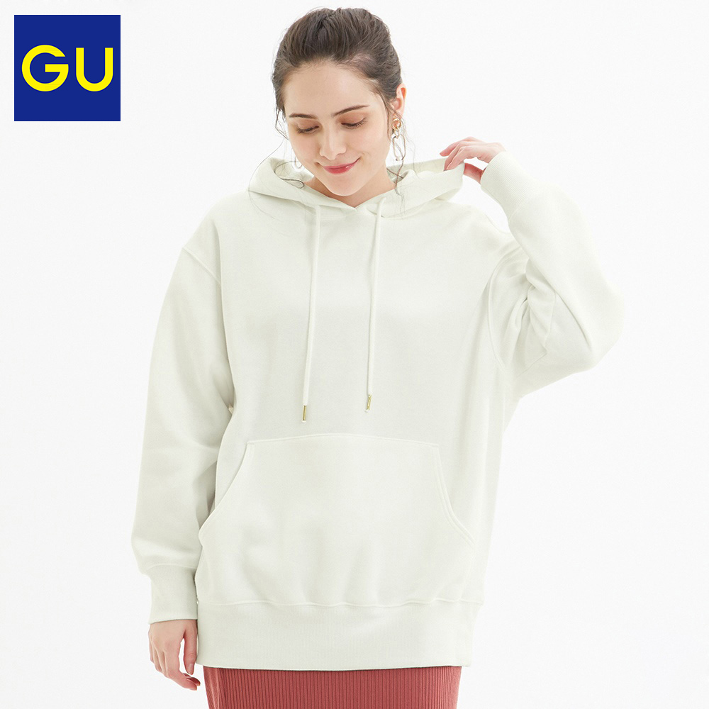 GU极优女装宽松连帽卫衣多色糖果色慵懒风袋鼠兜套头衫秋季318140