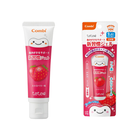 康贝 Combi 儿童口腔清洁teteo婴儿牙膏啫喱保护6个月+宝宝口腔防蛀可吞咽草莓味30g