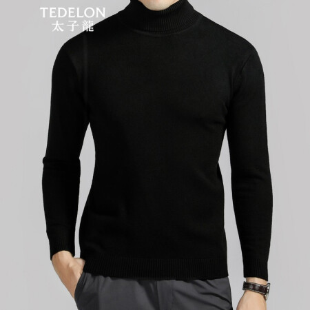 太子龙(TEDELON) 毛衣男 高领套头厚款时尚打底上衣保暖修身潮流长袖T恤休闲针织衫T04604黑色M