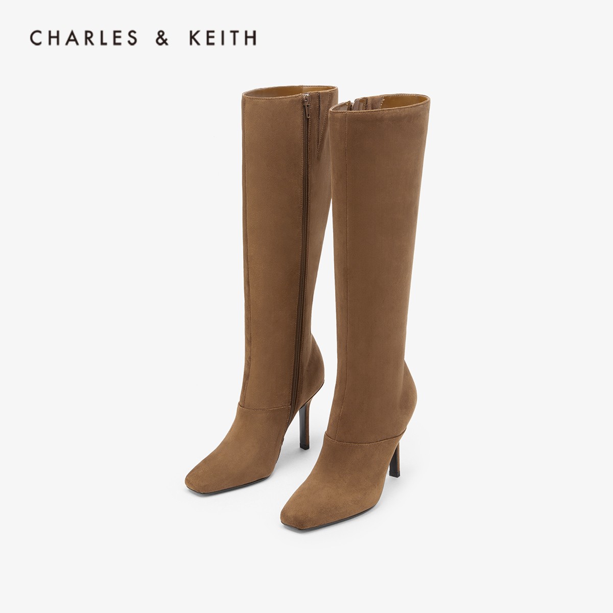 CHARLES & KEITH 90280030 女款拉链高跟长靴