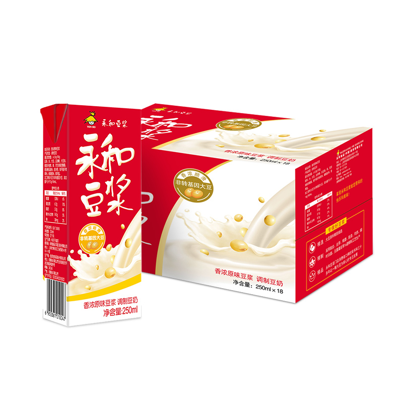 永和豆浆香浓原味250ml*18盒非转基因豆奶饮料饮品顺滑早餐豆浆