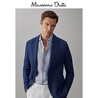 春夏折扣 Massimo Dutti男装 修身版棉质/亚麻格纹男士西装外套 02053345400