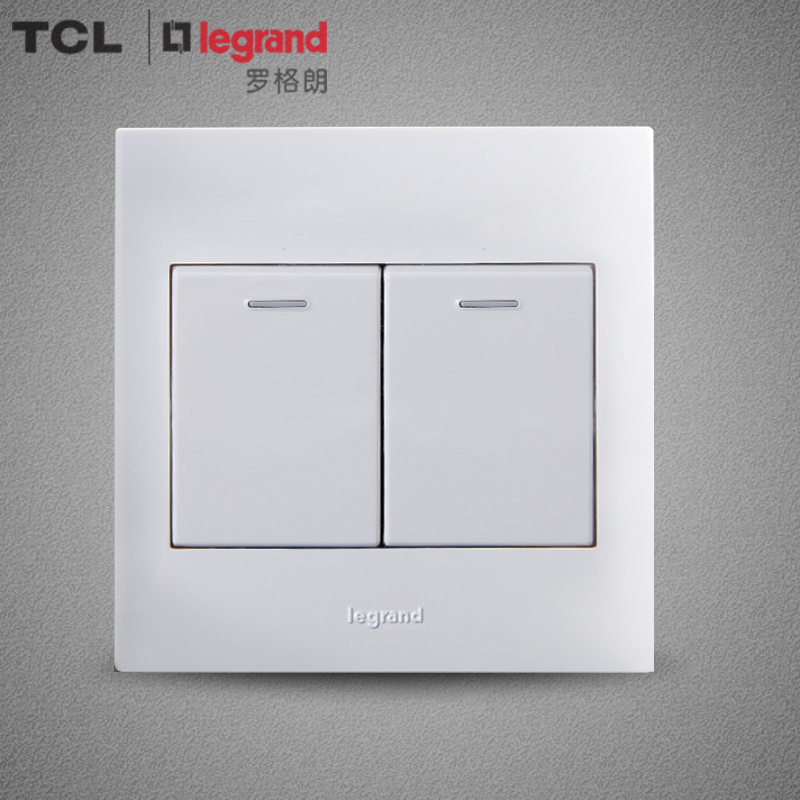TCL罗格朗开关面板86型墙壁开关插座面板仕界雅白系列二开双控