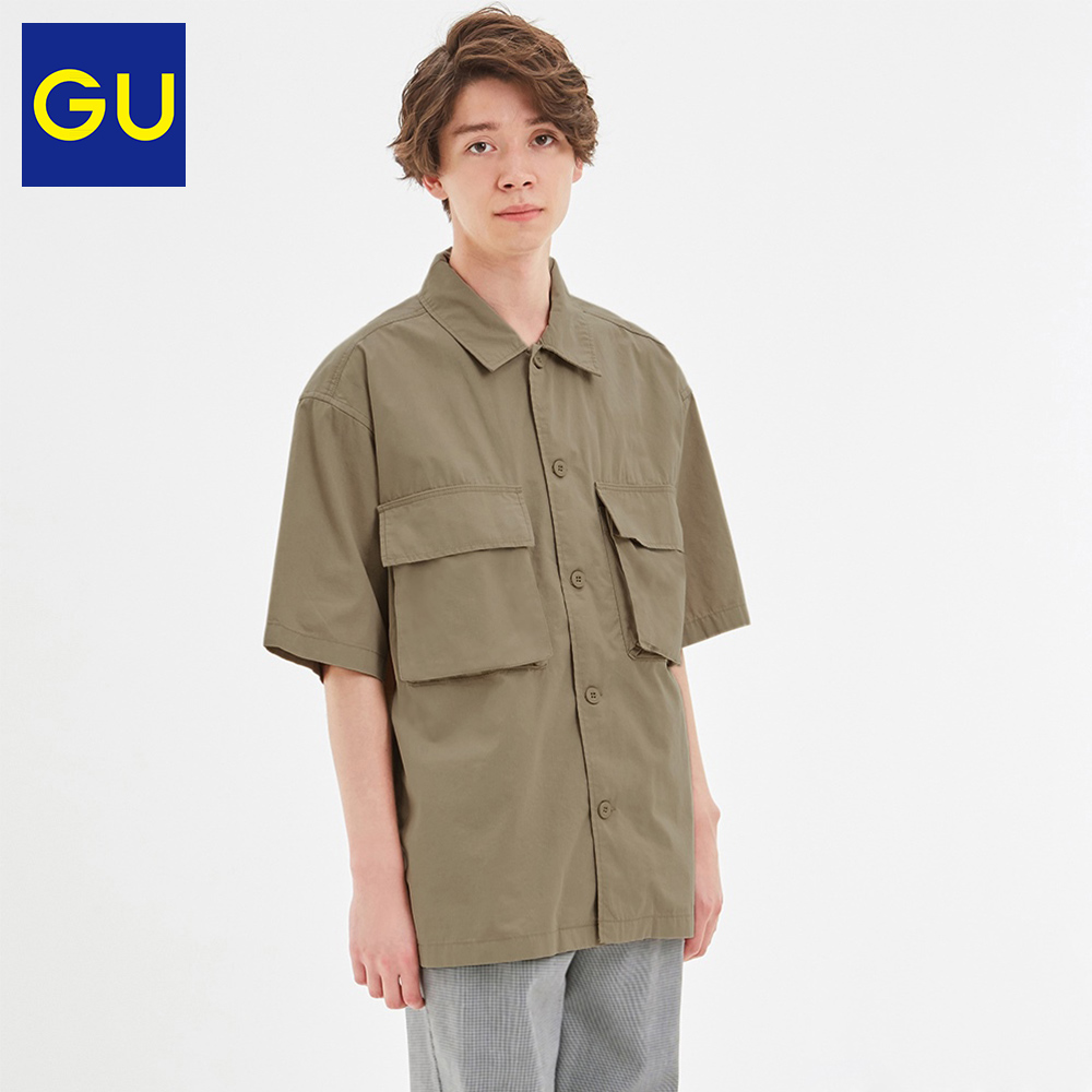 GU极优男装军旅风宽松衬衫(5分袖)2020夏季新款工装风上衣326042