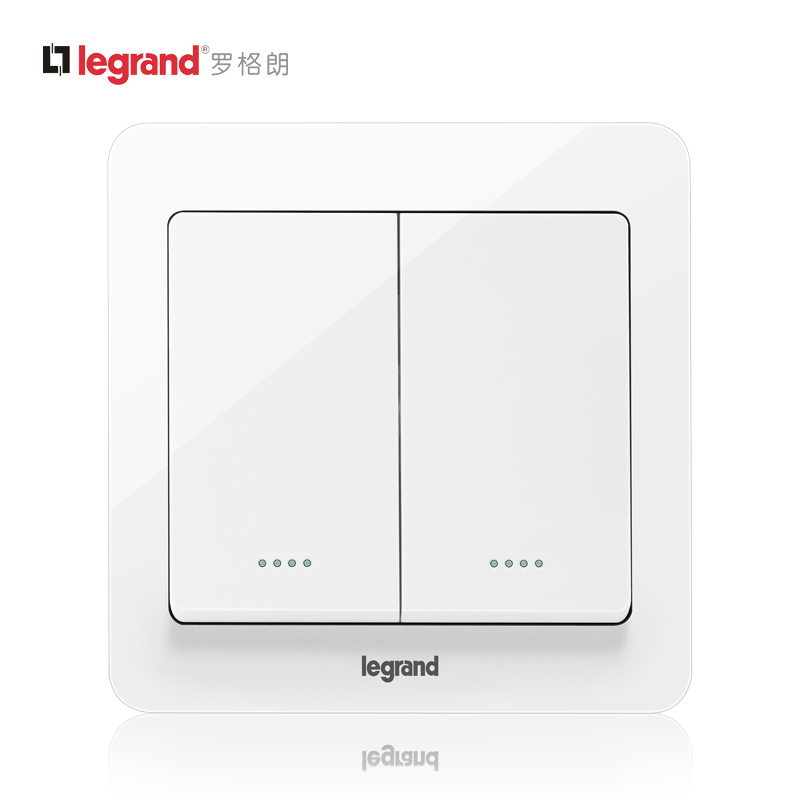 罗格朗开关插座面板逸典圆白色二开多控二位中途挚墙壁电源86型