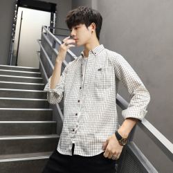 真维斯潮牌衬衫男装格子翻领衬衣韩版帅气男士衬衫