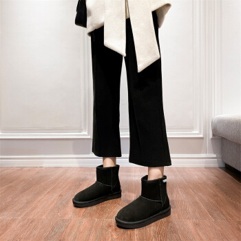 艾斯臣 ACESC 雪地靴女外穿ins潮百搭加绒棉鞋时尚短靴LAS73 黑色 37
