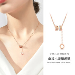 蔻斯琦钛钢小蛮腰项链女闪耀锆石网红气质锁骨链路路通吊坠