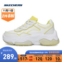 SKECHERS 斯凯奇 官方复古厚底松糕老爹鞋女子绑带时尚运动休闲鞋 155039 白色/黄色/WYL 36.5