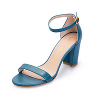 斯图尔特·韦茨曼 STUART WEITZMAN 女士孔雀蓝牛皮高跟凉鞋 NEARLYNUDE SMOOTH CALF CERULEAN 38.5