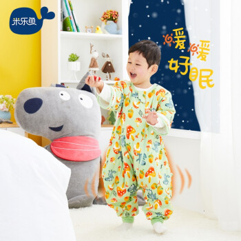 米乐鱼 婴儿睡袋秋冬双层宝宝四季通用防踢被儿童原创设计分腿带脚套长袖分腿睡袋 松果丛林-大130码