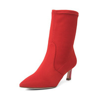 斯图尔特·韦茨曼 STUART WEITZMAN 女士红色织物高跟短靴 RAPTURE 55 FOLLOWME RED CANVAS STRETCH 35 NN