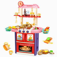 纽奇（Nukied）儿童玩具 过家家厨房做饭洗碗机玩具男孩女孩角色扮演水果蔬菜切切乐 单面烹饪厨台51件套粉色