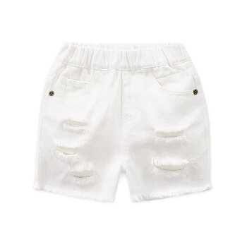 贝壳元素宝宝破洞牛仔裤 夏装新款男童童装儿童短裤kzc099 白色 90cm