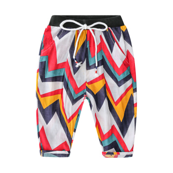 贝壳元素宝宝卡通九分裤子 夏装新款男童童装儿童系绳防蚊裤kzc255 白色菱形花 100cm