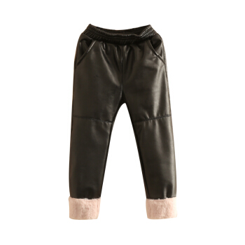 贝壳元素宝宝百搭皮裤 冬装新款女童童装儿童加绒加厚长裤子kzb852 灰色 90cm