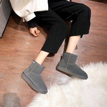 艾斯臣 ACESC 雪地靴女外穿ins潮百搭加绒棉鞋时尚短靴LAS73 灰色 38