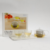 HARIO泡茶壶耐热玻璃丸型广口花果茶茶壶  一壶+两杯