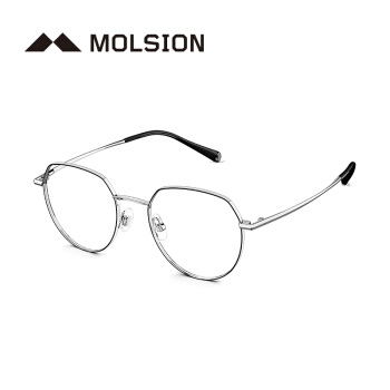 陌森 Molsion 时尚光学镜框男女款金属框MJ7167 B15银色,框线正面哑黑色