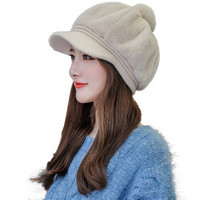 MAXVIVI 鸭舌帽女 韩版青年可爱女冬新款加绒保暖帽子百搭纯色鸭舌八角帽 WMZ833051 米色