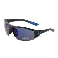 NIKE 耐克 中性款黑色镜框黑色镜腿蓝色LOGO蓝色反光膜镜片板材眼镜 太阳镜 EV0895 004