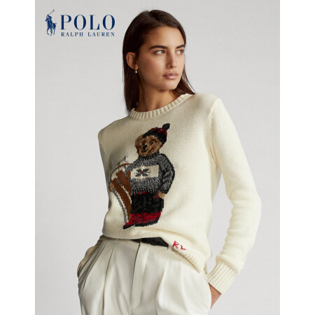 Ralph Lauren/拉夫劳伦女装 2020年冬季雪橇Polo小熊针织毛衫21928 100-白色 L