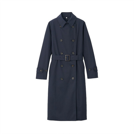 无印良品 無印良品 MUJI 女式 不易沾水 双排扣大衣 海军蓝 L