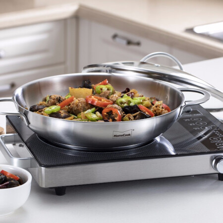 Momscook 不锈钢火锅 餐厅锅 304 无涂层 复底加厚 电磁炉通用锅 28cm