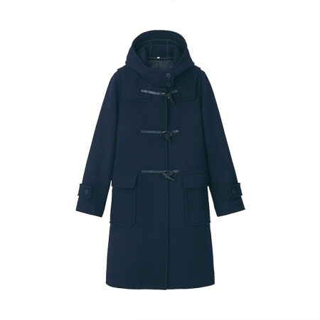 无印良品 無印良品 MUJI 女式 法国羊毛混 牛角扣大衣 深藏青色 XL