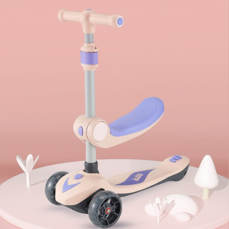 澳贝（AUBY）儿童滑板车宽轮 3岁小孩宝宝可坐单脚踏二合一滑滑车溜溜车-粉色461183B
