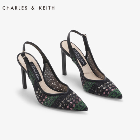 CHARLES&KEITH女鞋SL1-60280310花边蕾丝饰女士尖头后袢带高跟鞋 综合色 38