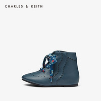 CHARLES＆KEITH新品CK9-91700009彩色鞋带儿童舒适休闲短靴 Teal蓝绿色 25