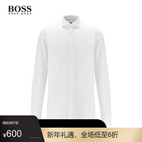 HUGO BOSS雨果博斯衬衫男2020秋季新款纹理棉斜纹布修身衬衫 100-白色 38A