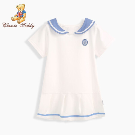 精典泰迪Classic Teddy童装女童连衣裙女孩裙子儿童公主裙宝宝裙子运动休闲装2020新款 小小海军白色 130