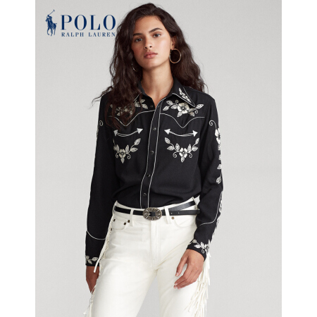 Ralph Lauren/拉夫劳伦女装 2020年秋季刺绣西部衬衫21816 001-黑色 2