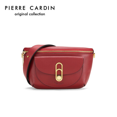 皮尔卡丹(pierre cardin)时尚女包简约单肩斜挎包女士欧美风牛皮百搭胸包女 J0A235-340301Q酒红色