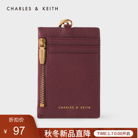 CHARLES＆KEITH2021春季新品CK6-50701105女士简约迷你零钱包卡包 Burgundy葡萄酒红色 XXS