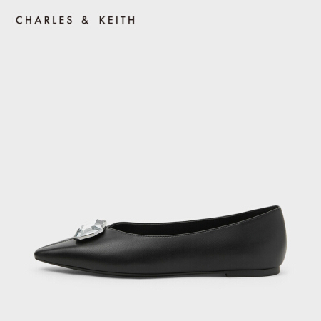 CHARLES＆KEITH2021春季SL1-71720052女士半宝石装饰平底单鞋 Black黑色 37