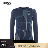 HUGO BOSS雨果博斯男士圆领长袖时尚创意印花T恤 410-藏青色 S