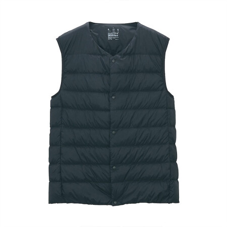 无印良品 無印良品 MUJI 男式 轻量 便携 无领背心 黑色 XL