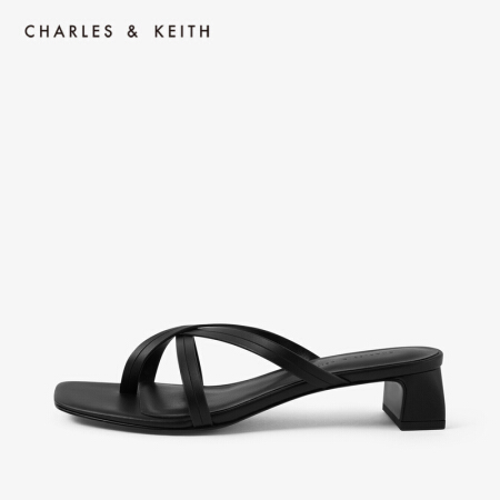CHARLES＆KEITH2021春季CK1-60920203女士交叉带饰夹趾凉拖鞋 Black黑色 40