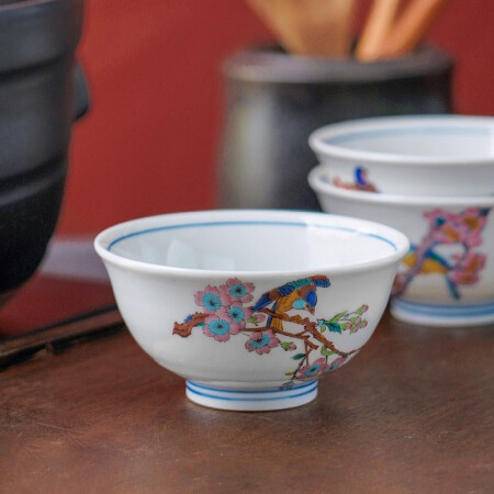 九谷烧 日本原装进口餐具陶瓷碗日式家用米饭碗餐具套装礼盒 4.5英寸 梅花鸟-单个