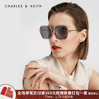 CHARLES＆KEITH配饰饰品CK3-81280366双层镜框饰女士太阳眼镜 黑色