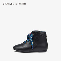 CHARLES＆KEITH新品CK9-91700009彩色鞋带儿童舒适休闲短靴 Black黑色 23