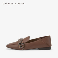 CHARLES＆KEITH2021春季SL1-71720041女士链条装饰单鞋乐福鞋 Brown棕色 36