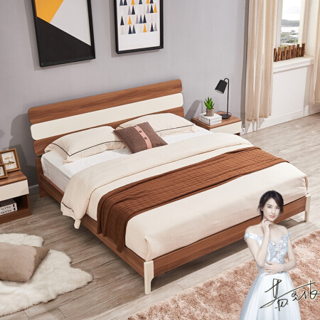 A家家具 床 现代简约板式实木脚双人床 婚床 卧室家具架子床 1.8米床 梨木色 A1001-180