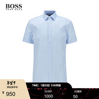 HUGO BOSS雨果博斯衬衫男2020新品微结构棉质修身短袖衬衫 450-蓝色 39