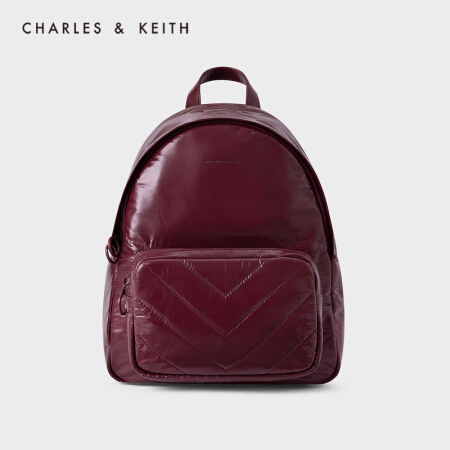 CHARLES＆KEITH2020冬季新品CK2-60150976女士V纹柔软包面双肩包 Burgundy葡萄酒红色 L