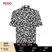 HUGO BOSS雨果博斯衬衫男2020款通体抽象印花宽松拌扣领衬衫 001-黑色 L