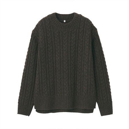 无印良品 無印良品 MUJI 女式 含牦牛绒羊毛 缆绳图案 毛衣 深棕色 L